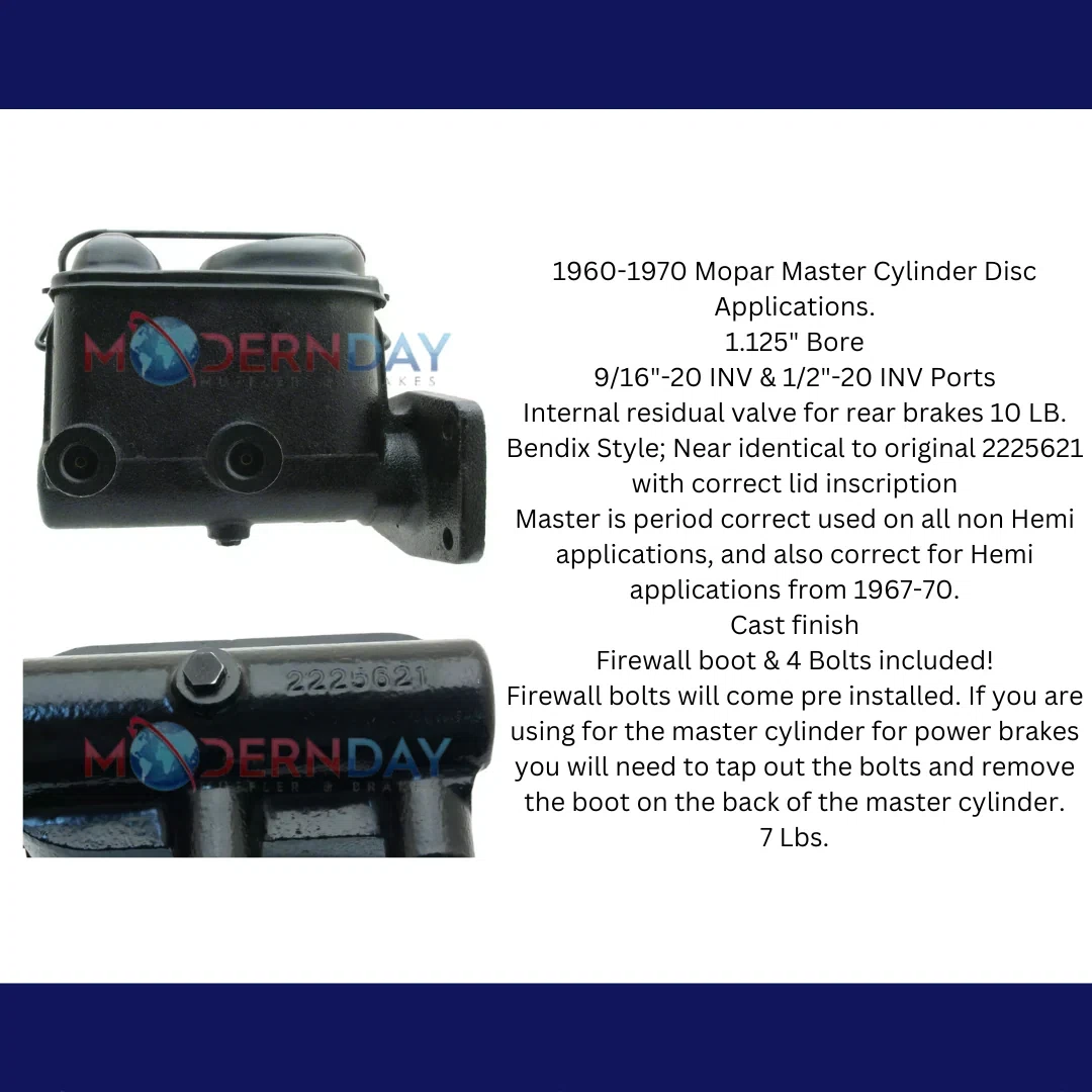Fits 1960-1970 Mopar Master Cylinder MC5621